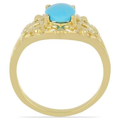 BUY NATURAL BLUE TURQUOISE GEMSTONE GOLD PLATED RING IN 925 SILVER